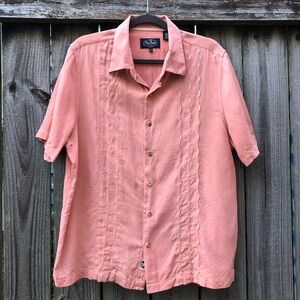 Nat Nast Men’s Bowling Shirt Size M Silk Cotton Peach Button Down